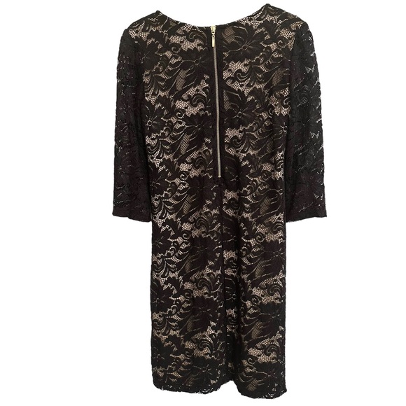 LIZ CLAIBORNE Women's Black Lace Overlay Shift Dress 3/4 Length Sleeves Size 6 - Picture 5 of 14